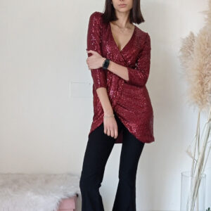 Blusa Lunga in Paillettes con Scollo a V - Stile Audace e Versatile