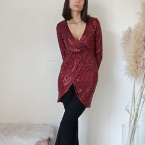 Blusa Lunga in Paillettes con Scollo a V - Stile Audace e Versatile