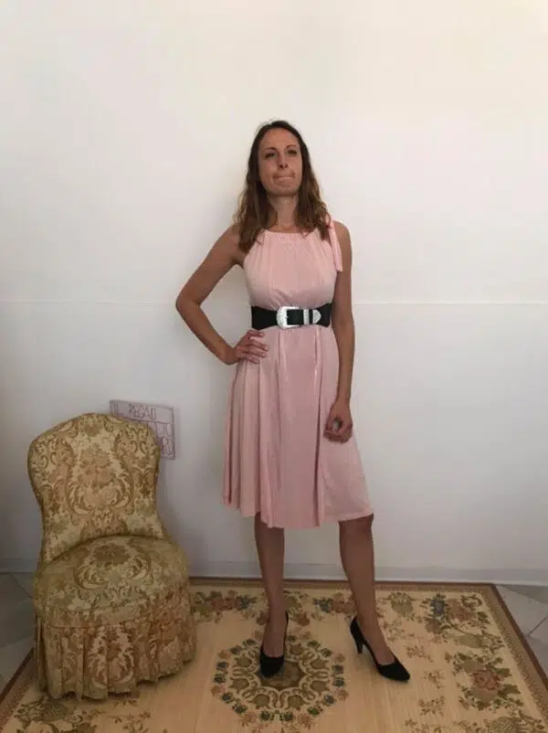 Abito plissettato tg s m l xl rosa svasato