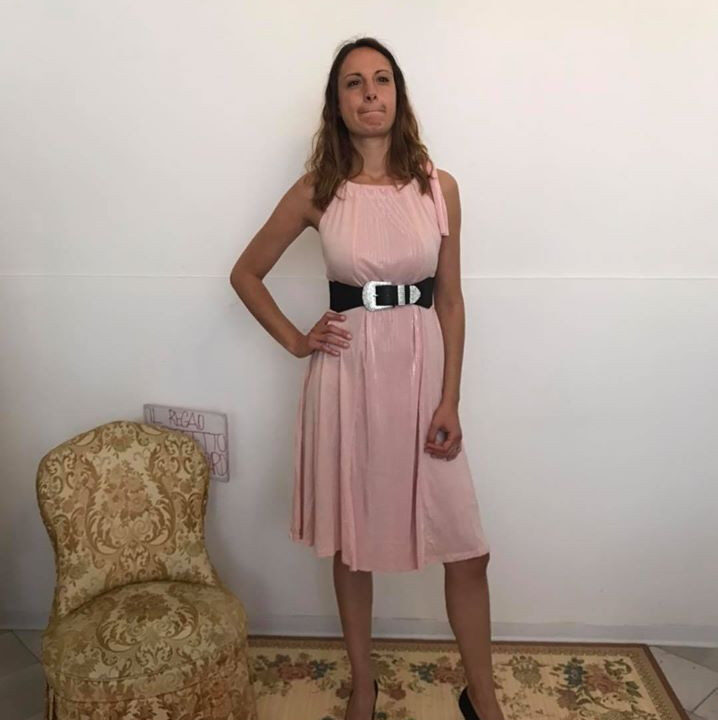 Abito plissettato tg s m l xl rosa svasato