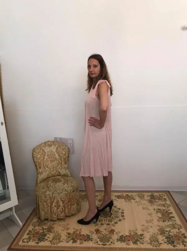Abito plissettato tg s m l xl rosa svasato