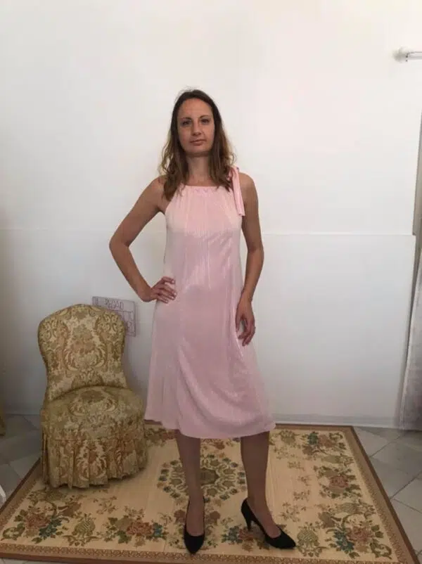 Abito plissettato tg s m l xl rosa svasato