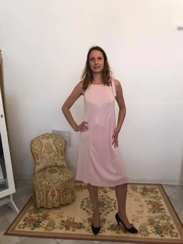 Abito plissettato tg s m l xl rosa svasato