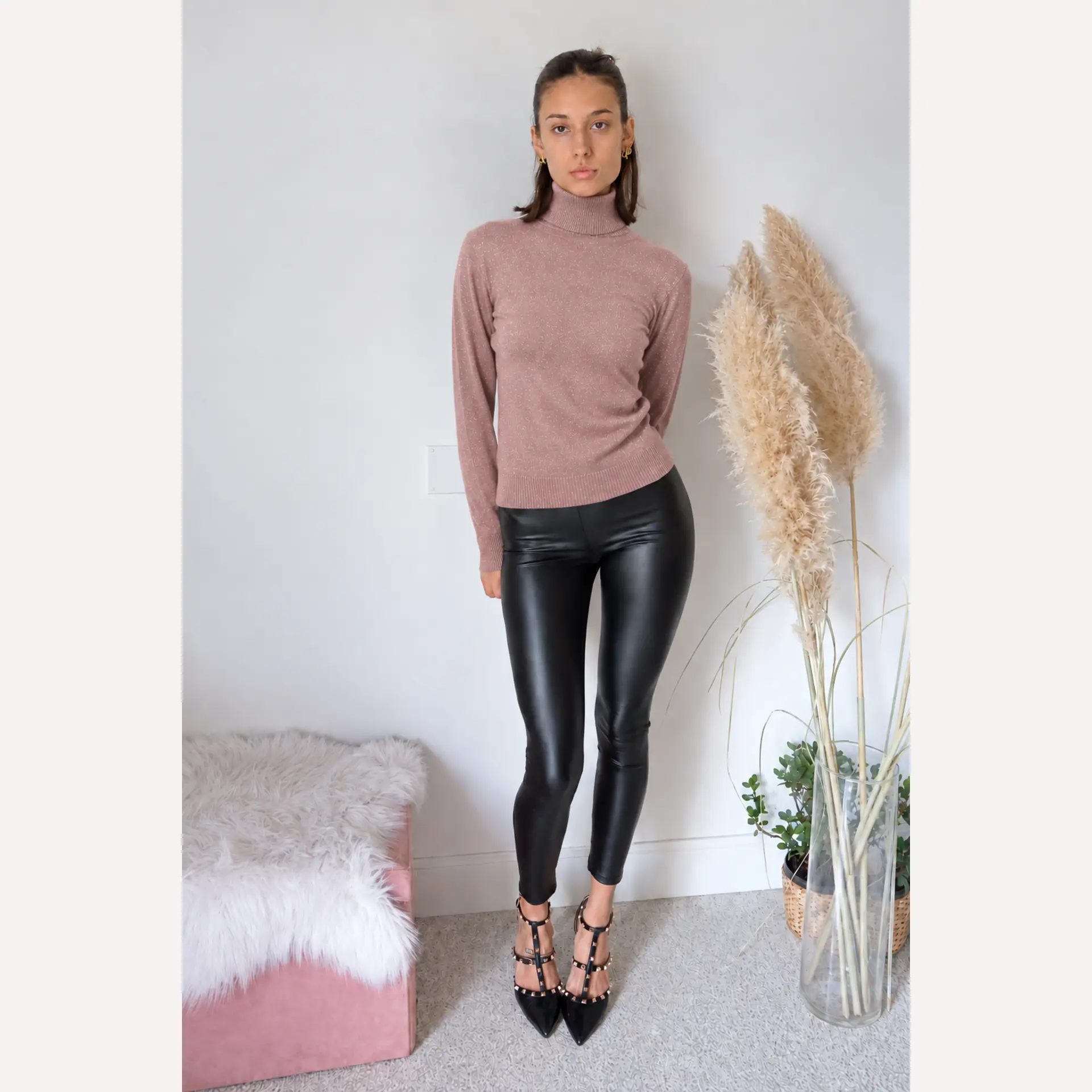 dolcevita-donna-lurex-rosa-antico-look-nero