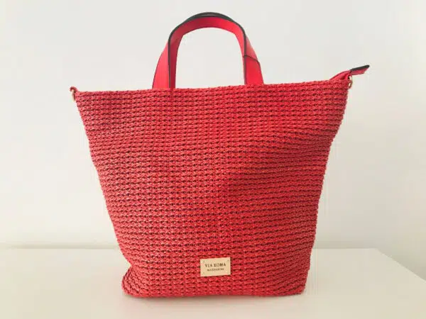 Borsa da donna shopping con tracolla rosso Via Roma