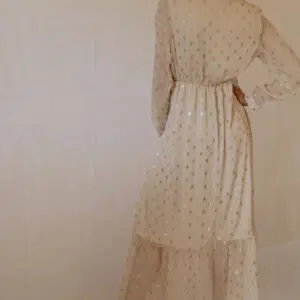 Abito lungo impero con pois oro