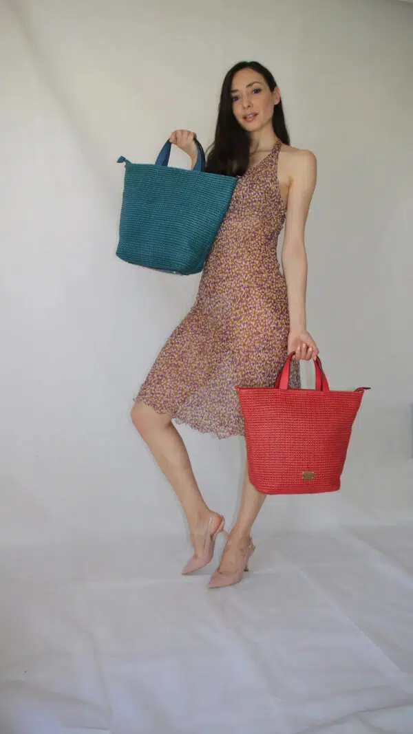 Borsa da donna shopping con tracolla rosso Via Roma