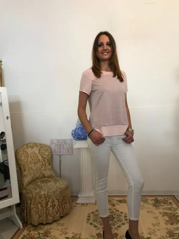 blusa "luminosa" con lurex rosa
