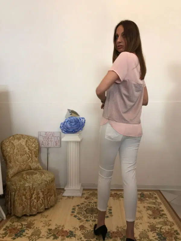 blusa "luminosa" con lurex rosa