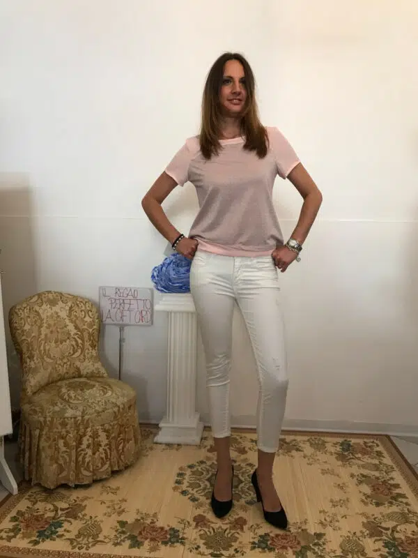 blusa "luminosa" con lurex rosa