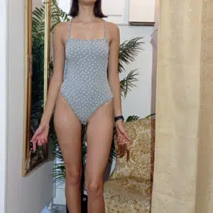 Body Intimo Casual Romantico Stile Vintage Grigio con Fiorellini Bianchi in Viscosa ed Elastan - Fascino Delicato e Moderno