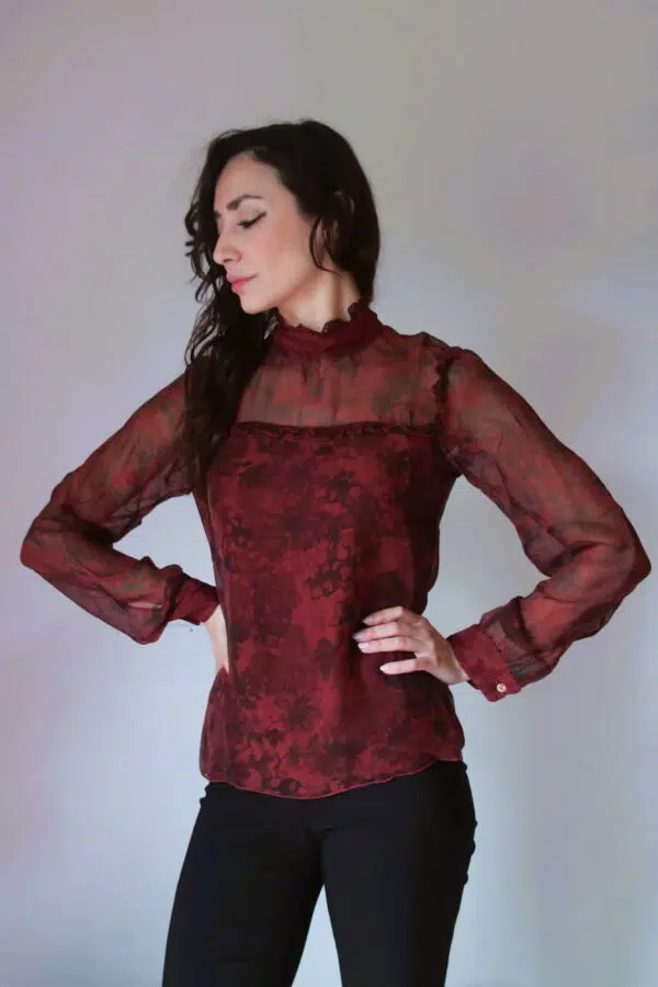Blusa Vittoriana in Seta Pura - Stile Retro Chic in Vari Colori
