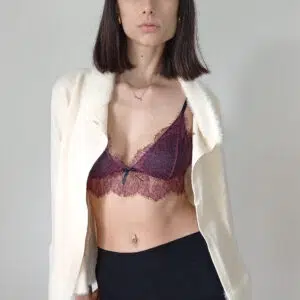 Bralette Sensuale in Pizzo Valencienne con Coppette Preformate - Nero e Bordeaux
