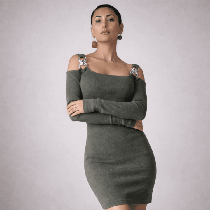 Abito Donna Caldo Cotone Elegante con Spalle Scoperte