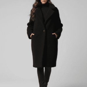 Cappotto in pelliccia ecologica ricciolina nera con interno maculato