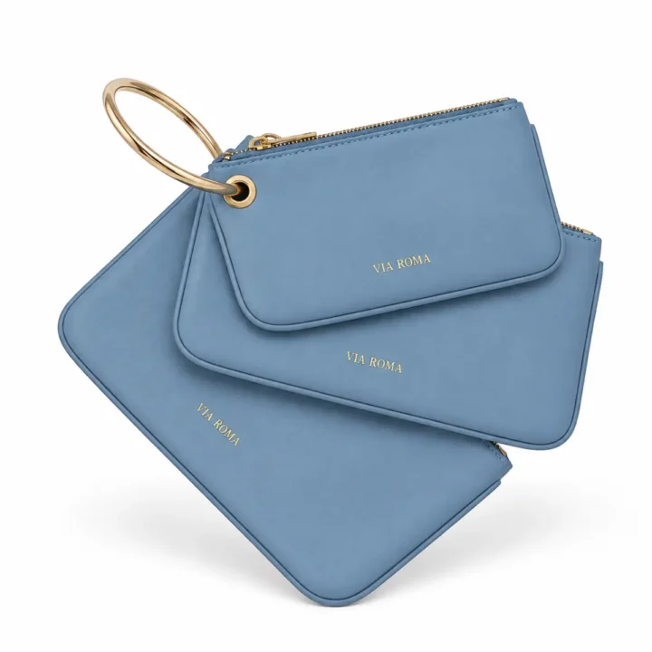 Borsa da polso donna blu carta da zucchero a tre scomparti