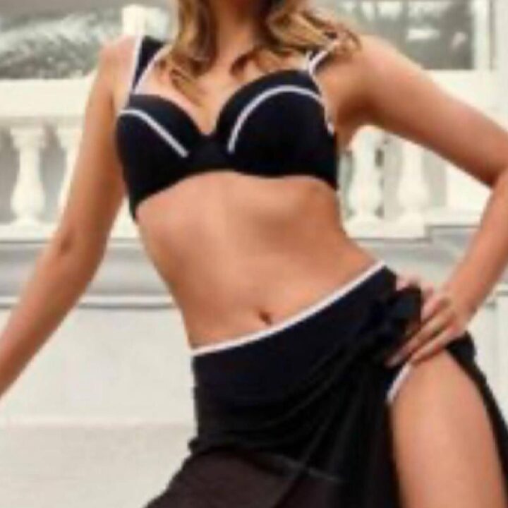 Costume donna nero bikini con profili bianchi