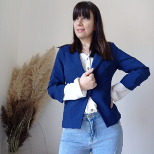 Giacca Elegante Blu con Maniche a 3/4 Arricciate S, M, L, XL