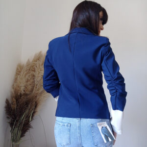 Giacca Elegante Blu con Maniche a 3/4 Arricciate S, M, L, XL