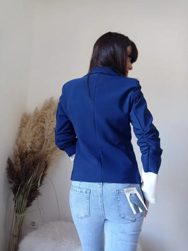 Giacca Elegante Blu con Maniche a 3/4 Arricciate S, M, L, XL