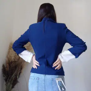 Giacca Elegante Blu con Maniche a 3/4 Arricciate S, M, L, XL