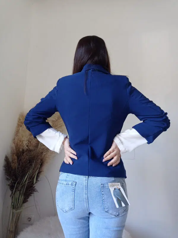 Giacca Elegante Blu con Maniche a 3/4 Arricciate S, M, L, XL