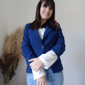 Giacca Elegante Blu con Maniche a 3/4 Arricciate S, M, L, XL