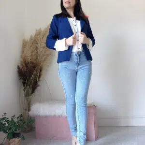 Giacca Elegante Blu con Maniche a 3/4 Arricciate S, M, L, XL