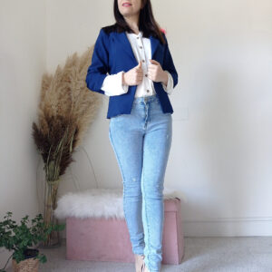 Giacca Elegante Blu con Maniche a 3/4 Arricciate S, M, L, XL