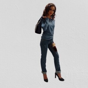 Jeans donna in cotone 100% con applicazione Art. Fiore