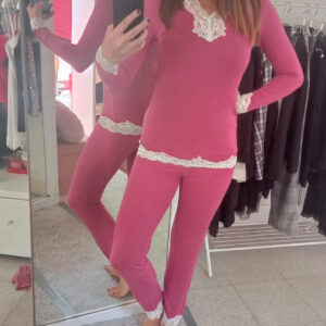 Pigiama donna cashmere fragola e nocciola
