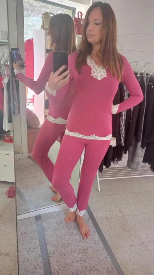 Pigiama donna cashmere fragola e nocciola