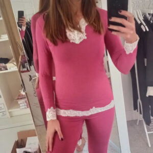 Pigiama donna cashmere fragola e nocciola