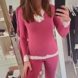 Pigiama donna cashmere fragola e nocciola