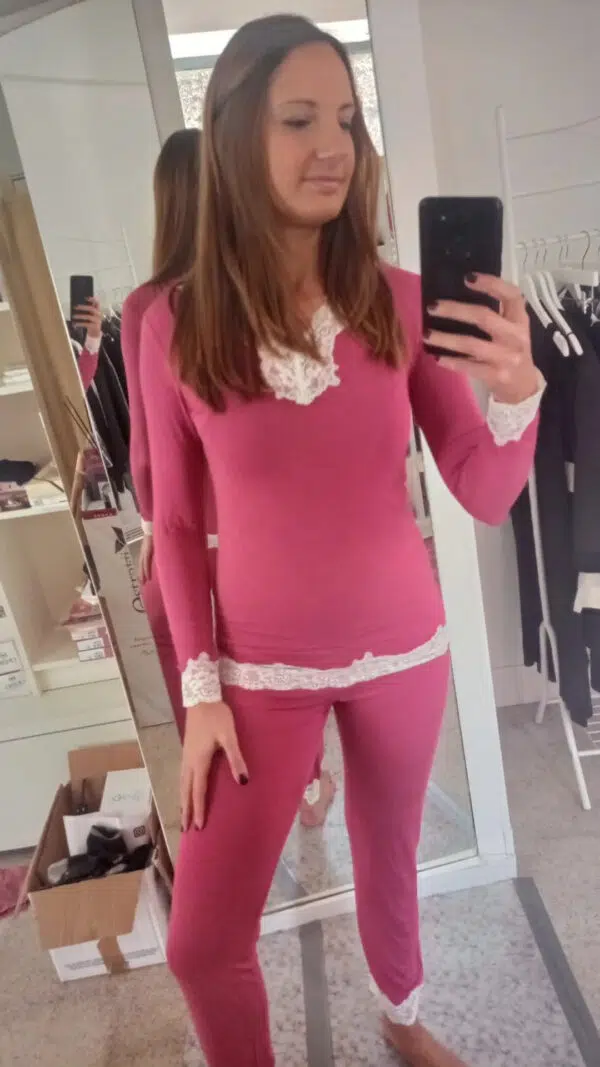 Pigiama donna cashmere fragola e nocciola