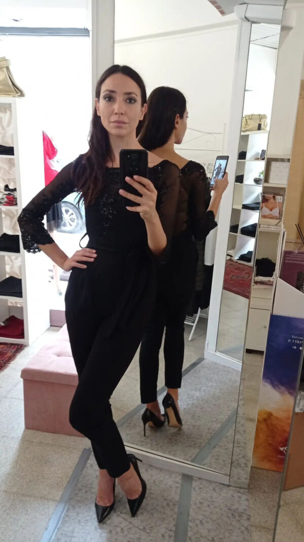 tuta overall donna con pizzo, tulle e ricami