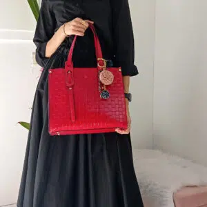 Borsa Elegante in Ecopelle Rossa con Pon Pon, Stile Vintage Classico - Tracolla Amovibile, Multi-scomparto