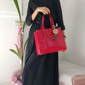 Borsa Elegante in Ecopelle Rossa con Pon Pon, Stile Vintage Classico - Tracolla Amovibile, Multi-scomparto