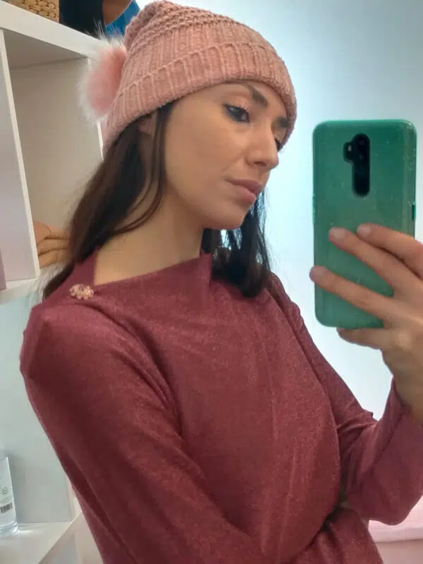cappello papala ciniglia con pon pon e lurex
