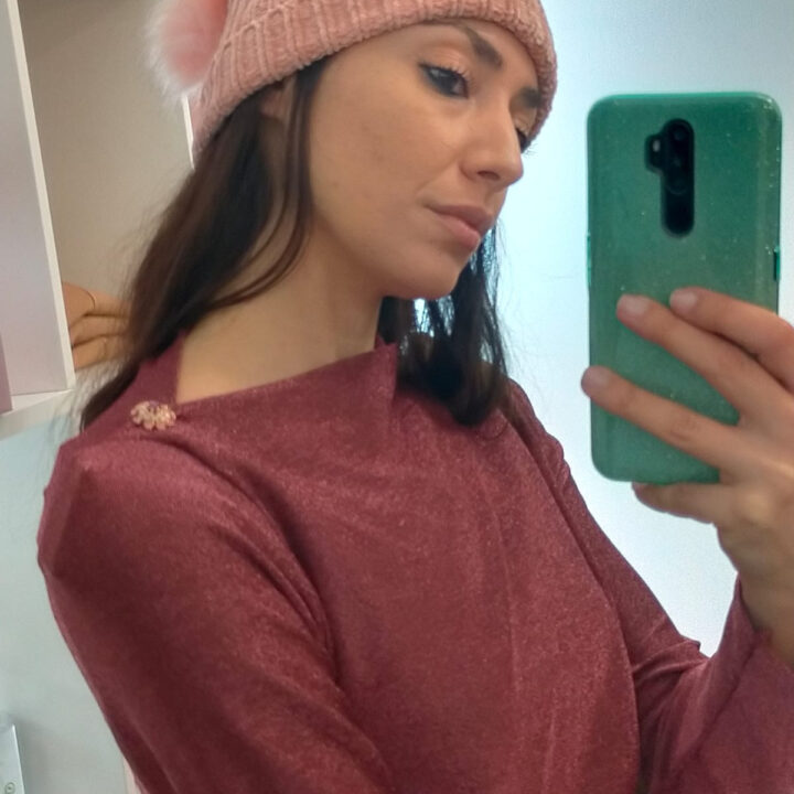 cappello papala ciniglia con pon pon e lurex