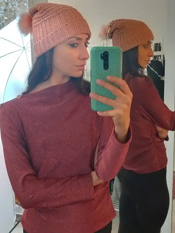 cappello papala ciniglia con pon pon e lurex