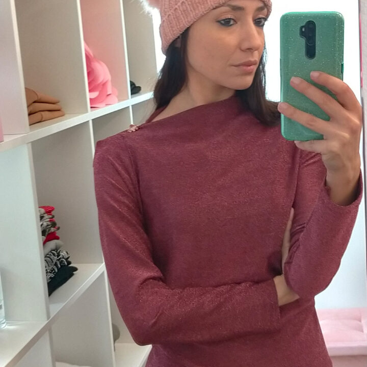 maglia donna Viola lurex con bottone gioiello