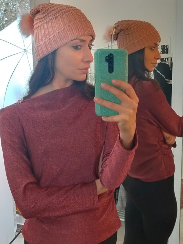 maglia donna Viola lurex con bottone gioiello