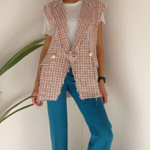 Gilet Lungo Smanicato in Tessuto Chanel Melangiato Rosa - Eleganza Senza Tempo