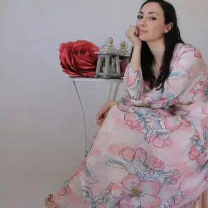 Abito elegante fiori di pesco
