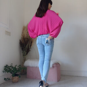 Blusa Plissettata Fucsia e Verde Prato con Maniche a Kimono - S/XL - Versatile e Confortevole