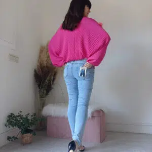 Blusa Plissettata Fucsia e Verde Prato con Maniche a Kimono - S/XL - Versatile e Confortevole