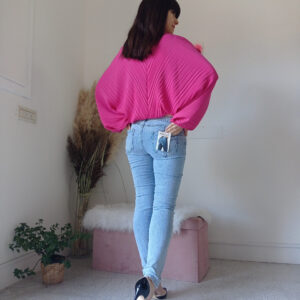 Blusa Plissettata Fucsia e Verde Prato con Maniche a Kimono - S/XL - Versatile e Confortevole