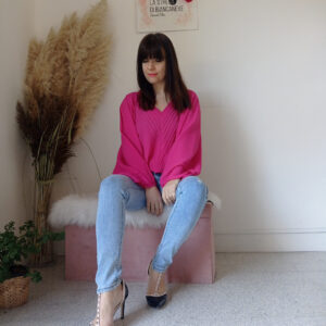 Blusa Plissettata Fucsia e Verde Prato con Maniche a Kimono - S/XL - Versatile e Confortevole