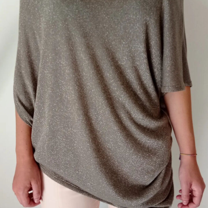 maglia lurex taglio over grigio tortora lurex